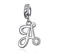 LaMenars Letras Colgantes de Alfabeto A-Z Abalorios Charms Originales Plata de Ley 925 con Circonita Cúbica para Pandora & Europeo Pulseras Brazaletes Collares para Mujer (Letter A)