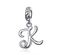 LaMenars Letras Colgantes de Alfabeto A-Z Abalorios Charms Originales Plata de Ley 925 con Circonita Cúbica para Pandora & Europeo Pulseras Brazaletes Collares para Mujer (Letter K)