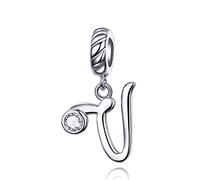 LaMenars Letras Colgantes de Alfabeto A-Z Abalorios Charms Originales Plata de Ley 925 con Circonita Cúbica para Pandora & Europeo Pulseras Brazaletes Collares para Mujer (Letter V)