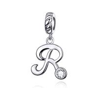 LaMenars Letras Colgantes de Alfabeto A-Z Abalorios Charms Originales Plata de Ley 925 con Circonita Cúbica para Pandora & Europeo Pulseras Brazaletes Collares para Mujer (Letter R)