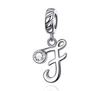 LaMenars Letras Colgantes de Alfabeto A-Z Abalorios Charms Originales Plata de Ley 925 con Circonita Cúbica para Pandora & Europeo Pulseras Brazaletes Collares para Mujer (Letter F)