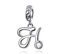 LaMenars Letras Colgantes de Alfabeto A-Z Abalorios Charms Originales Plata de Ley 925 con Circonita Cúbica para Pandora & Europeo Pulseras Brazaletes Collares para Mujer (Letter H)