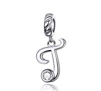 LaMenars Letras Colgantes de Alfabeto A-Z Abalorios Charms Originales Plata de Ley 925 con Circonita Cúbica para Pandora & Europeo Pulseras Brazaletes Collares para Mujer (Letter T)