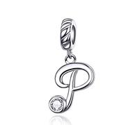 LaMenars Letras Colgantes de Alfabeto A-Z Abalorios Charms Originales Plata de Ley 925 con Circonita Cúbica para Pandora & Europeo Pulseras Brazaletes Collares para Mujer (Letter P)