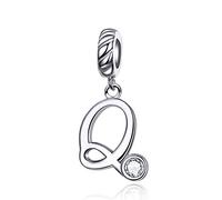 LaMenars Letras Colgantes de Alfabeto A-Z Abalorios Charms Originales Plata de Ley 925 con Circonita Cúbica para Pandora & Europeo Pulseras Brazaletes Collares para Mujer (Letter Q)