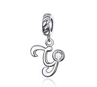 LaMenars Letras Colgantes de Alfabeto A-Z Abalorios Charms Originales Plata de Ley 925 con Circonita Cúbica para Pandora & Europeo Pulseras Brazaletes Collares para Mujer (Letter Y)