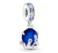 LaMenars Murano Glass Cute Octopus Dangle Charm para Pulseras 925 Sterling Silver Bead Charms con Cubic Happy Birthday Anniversary Jewelry Regalos para Mujeres Niñas Esposa