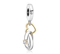 LaMenars Two-tone Wedding Rings Dangle Charm for Bracelet 925 Sterling Silver Love Bead Charms with Cubic Birthday Anniversary Jewelry Gifts for Women Girls Mom Wife
