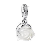 LaMenars White Rose in Bloom Double Dangle Charm per Braccialetti in Argento Sterling 925 Charms Donna Mother's Day Birthday Anniversary Jewelry for Girls Wife