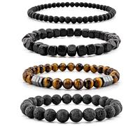 Lameybrt 4 pulseras elásticas con piedra natural para hombre, Eine Grösse, Gema, No es una piedra preciosa