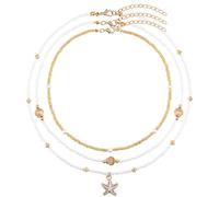Lameybrt Collar de surfista con estrella de mar, concha de puka, joyería de playa para mujer, collar de sirena y accesorios, 18", Concha de puka, No es una piedra preciosa