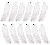 LAMF Sztuczne gołębienie, ptak ze piórami, zestaw 12 sztuk, sztuczne gołębice dekoracyjne z klipsami, ozdoby bożonarodzeniowe, NA wesela, dekoracje, akcesoria imprezowe, białe