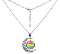LAMIBEE Collar con colgante de arco iris LGBTQIA+, refleja los colores del orgullo para lesbianas, gays, bisexuales, transgénero, no binario y más, ajustable de 45 cm + 5 cm, diseño de sol y luna, L