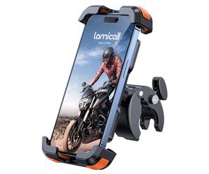Lamicall Soporte Móvil Bicicleta, Soporte Móvil Moto - 360°Rotación, Liberación con un Botón, Soporte Teléfono Bici para iPhone 17 16 15 14 13 Pro MAX/Plus/Mini, Samsung, 4.7-6.8” Smartphone, Naranja