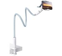 Lamicall Soporte Móvil con Cuello de Cisne - [Novedoso Tejido de Nylon] 97cm Brazo Flexible, Clip Ajustable de 360°, Soporte para Cama para iPhone 16/15/14/13/12/11 Pro, Otros 4-7”Smartphones - Blanco
