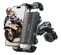 Lamicall Soporte Móvil Moto - [Brazo Extensible Metálico] [Doble Antivibración] Antirrobo, Soporte Móvil Bicicleta, 2 x 360° Giratorio Soporte de Manillar, para iPhone 16 15 y Smartphone de 4,7-6,7"