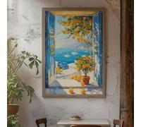 Lámina al estilo de Henri Matisse, vista de la costa mediterránea desde una ventana abierta, decoración para el hogar (70x110cm/sin marco)