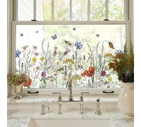 Lámina autoadhesiva 3D para ventanas, para baño, puerta principal, casa, protección solar, protección térmica, mariposas entre flores, 44 x 200 cm