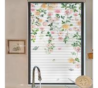 Lámina autoadhesiva estática para ventana, película de privacidad a rayas con patrón de flores, película de vidrio esmerilado para el hogar, la oficina y la cocina, película decorativa opaca anti-UV