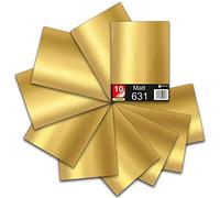 Lámina autoadhesiva para plóter DIN A4, 29,7 x 21 cm cada una, 621/631, lámina de vinilo para trazado, para manualidades, pegatinas (dorado mate, juego de 10)