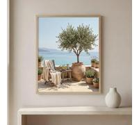 Lámina con diseño de terraza de olivos, cuadro decorativo de pared de la costa mediterránea preservada para el hogar, sala de estar y dormitorio (40x55cm)