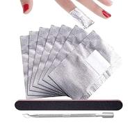 Lámina de aluminio para esmalte de uñas, PKOUVOO 100 pedazo Almohadillas para quitar esmalte de uñas, 1pieza de quitacutículas y 1 lima de uñas,herramienta para eliminar fácilmente el esmalte de uñas
