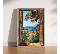 Lámina de Henri Matisse "Ventana Abierta", estilo fauvista, con el mar Mediterráneo y un naranjo. Póster en lienzo (20x30cm/marco interno).