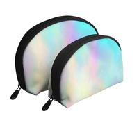 Lámina de Holograma de Textura de Arco Iris Muy Hermosa, Bolsa de Maquillaje de Concha, Monedero pequeño para Mujer, Bolsa de artículos de tocador, Bolsa de cosméticos, 2 Piezas