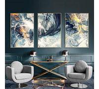 Lámina de oro abstracto blanco azul smog impresión sobre lienzo. Arte de la pared de la lona para la imagen de la decoración del dormitorio 20x30cmx3 sin marco