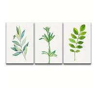 Lámina Decorativa de Pared Con Ilustraciones de Hojas de Bosque Verde Pastel Estilo Moderno Rústico Relajante y Multicolor Decoración de Sala de Estar el Dormitorio y Oficina-40*60cm*3PCS (sin marco)