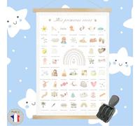 Lámina "Mis Primeras Veces" para Estampar - Posteres Regalo Nacimiento Personalizado Bebé Niño Niña - Incluye Marco Magnético y Sello - Decoración Infantil - Idea Original Baby Shower - Recuerdo Padre