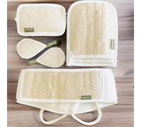 Lamina Natural-Organic, esponja de lufa, exfoliante corporal, esponja de lufa para ducha (espalda larga, guante de doble cara, mini guante y lufa facial)