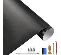 Lámina para coche, color negro satinado metálico cepillado, 30 cm x 300 cm, autoadhesiva, para coche, moto, ventana, molduras cromadas, color negro