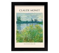 Lámina poster de Bancos del Sena Cuadros decorativos para tu salón, dormitorio, hogar. Estampados de arte de pared. Impresiones de pared estética inspiradas en Claude Monet A4 con marcos negros