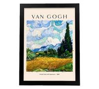 Lámina poster de Campo en neumático con cipreses Cuadros decorativos para tu salón, hogar. Estampados de arte de pared. Impresiones de pared estética inspiradas en Van Gogh A3 con marcos negros