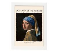 Lámina poster de Chica con un arete de perlas Cuadros decorativos para tu salón, hogar. Estampados de arte de pared. Impresiones de pared estética inspiradas en Johannes Vermeer A4 con marcos blancos