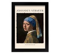 Lámina poster de Chica con un arete de perlas Cuadros decorativos para tu salón, hogar. Estampados de arte de pared. Impresiones de pared estética inspiradas en Johannes Vermeer A4 con marcos negros