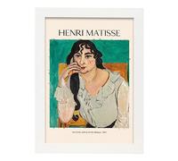 Lámina poster de Laurette con una blusa blanca Cuadros decorativos para tu salón, Estampados de arte de pared. Impresiones de pared estética inspiradas en Henri Matisse A4 con marcos blancos