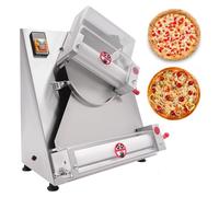 Laminadora automática de masa for pizza de 3 a 15 pulgadas, rodillo eléctrico de doble rodillo de 370 W, máquina de masa de acero inoxidable con grosor ajustable for pizzas de fideos, pan y pasta.