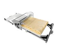 Laminadora de masa eléctrica profesional para repostería casera, fabricada en acero inoxidable con control de grosor de 2 a 30 mm, ideal para croissants, pan danés, masa de pizza y pasta fresca.