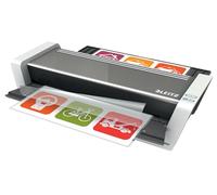Laminadora Leitz A3, Touch 2, laminadora premium de alta velocidad completamente automática para oficinas y escuelas, para películas de laminado de 80 a 250 micrófonos, incluye bolsas de laminado, kit inicial, blanco/gris, iLAM, 74744000
