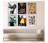Láminas abstractas sobre lienzo con la famosa obra surrealista de Joan Miró. Pósteres de arte mural retro para la decoración del hogar y la sala de estar (30x50cm - 6 piezas/sin marco).