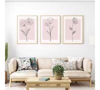 Láminas de Arte Abstracto Póster Rosa Pósteres Botánicos Pared Arte de Pared de Plantas Láminas de Flores Pared Decoración de Sala de Estar Cocina Dormitorio-(40*50cm/16*20pulgadas)*3PCS-Sin marco
