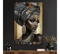 Láminas de arte mural de lujo con retratos para sala de estar, lámina de arte vintage de una chica africana negra para decoración moderna del hogar (70x100cm/Sin marco)