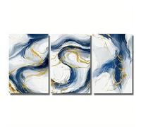 láminas de arte mural en lienzo, póster de arte moderno, impresión gráfica abstracta en azul y dorado sobre lienzo para decoración de dormitorio (70x100cm/sin marco)