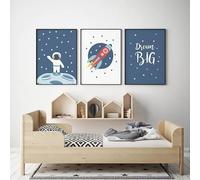 Láminas de cohetes espaciales, pósteres de la luna, decoración de pared para guardería, arte escandinavo, cuadros sobre lienzo, decoración para habitaciones infantiles (30x50cm/12x20in) x3 Sin marco