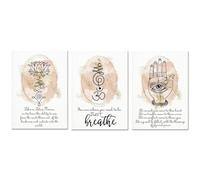 Láminas De Yoga Para Pared, Regalos Espirituales, Regalos De Meditación, Geometría Sagrada, Decoración De Pared En Idioma Budista, Pintura En Lienzo De Mano De Fátima Y Loto. 30X40Cmx3Pcs Sin Marco