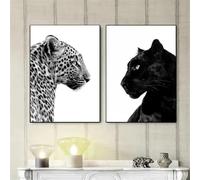 Láminas decorativas de pantera en blanco y negro, lienzos con imágenes de animales salvajes, pósteres para la pared del salón, decoración del hogar (50x70cmx2/sin marco)