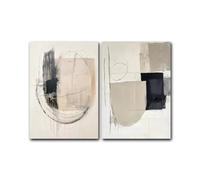 Láminas decorativas minimalistas redondas de arte abstracto geométrico en negro y beige para pared, ideales para la decoración de la sala de estar o el dormitorio (60x80cm (24x31in) x 2 / Sin marco)