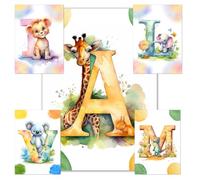 Laminas Decorativas Pared Infantil Personalizadas Inicial + Animalito, Laminas Infantiles para Habitacion, Laminas Decorativas Pared Niños Personalizados Divertidos, Decoracion Habitacion Bebe (DINA3)